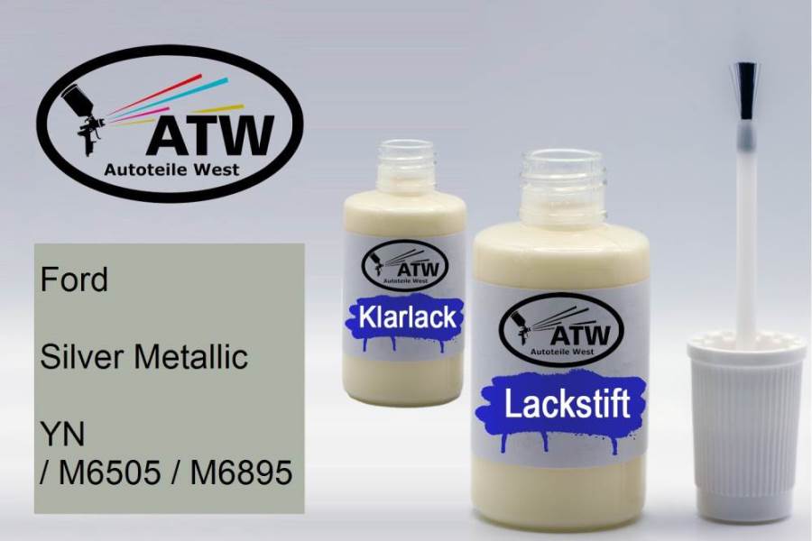 Ford, Silver Metallic, YN / M6505 / M6895: 20ml Lackstift + 20ml Klarlack - Set, von ATW Autoteile West.